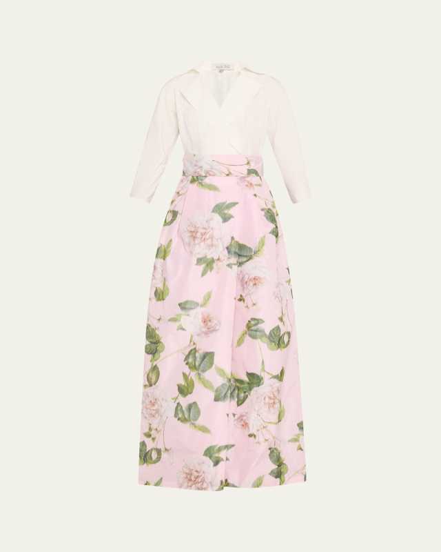 Floral-Print Faille Taffeta Shirt Gown